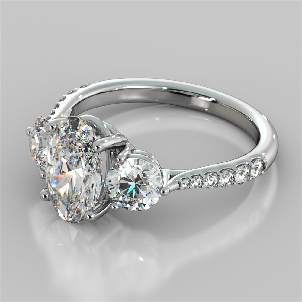 Oval Cut Three-Stone Engagement Ring With Accents