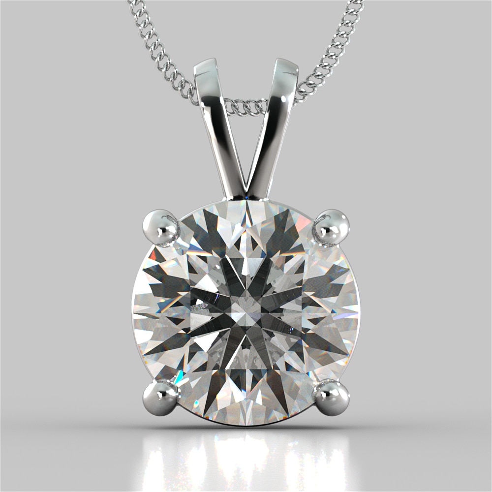 3.0Ct Round Cut Solitaire Pendant in 14K White Gold With Diamond Cut Cable Chain