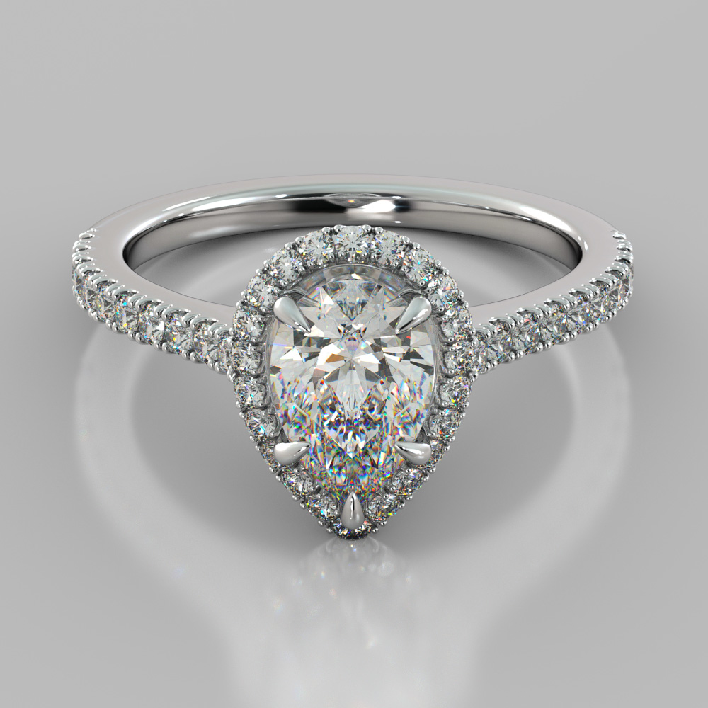 Pear Cut Halo Engagement Ring With Accents