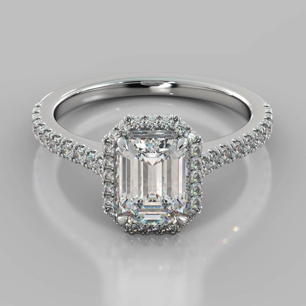 Emerald Cut Halo Engagement Ring With Accents