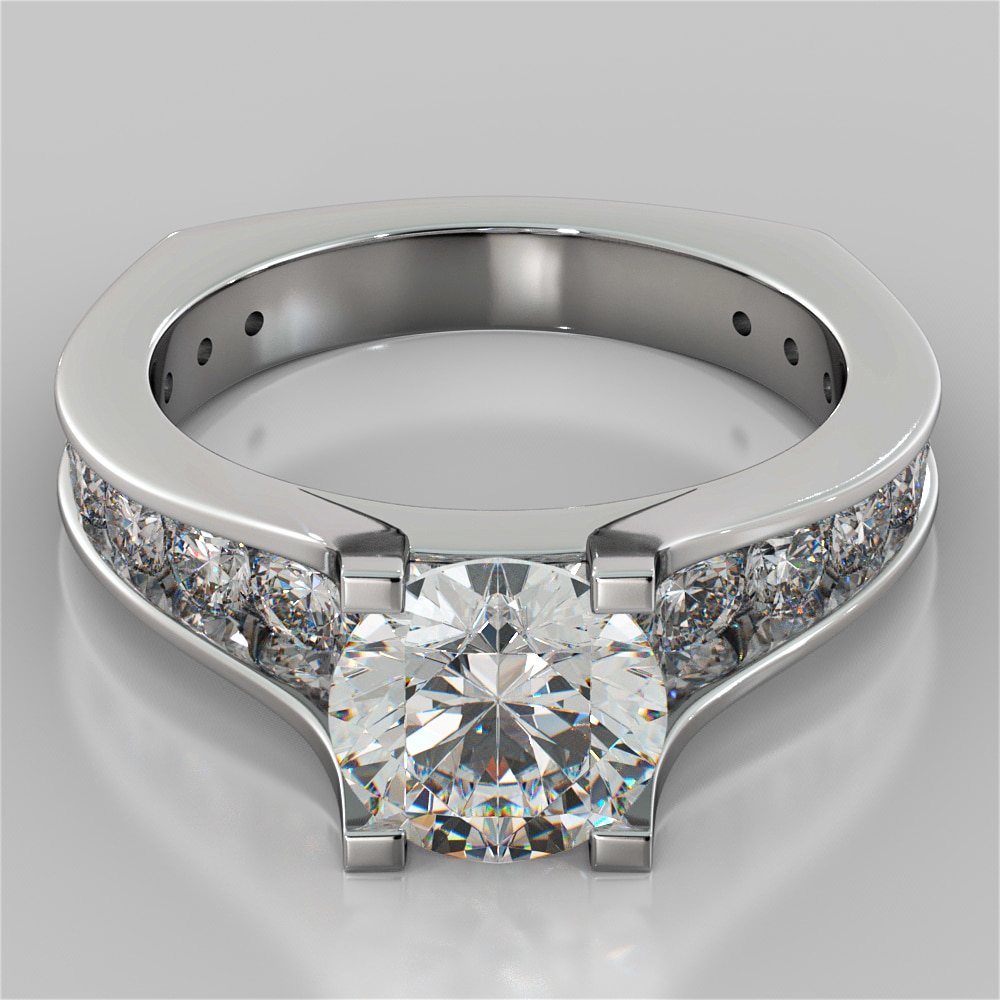 Round Cut Euro Style Engagement Ring with Channel Set Accents