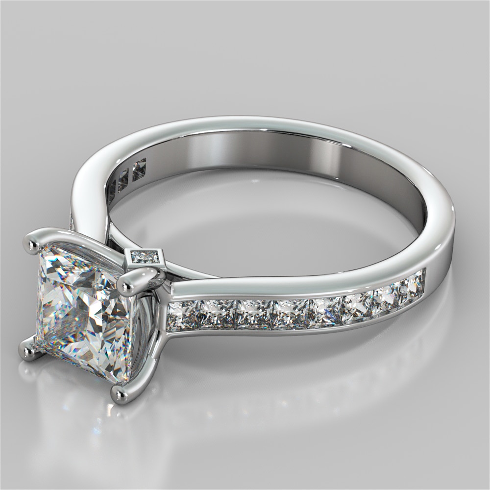 Princess Cut Channel Set Cathedral Style Engagement Ring