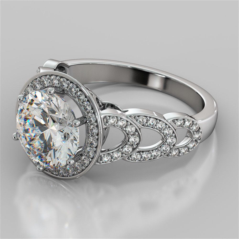 Round Cut Halo Cathedral Style Engagement Ring With Accents