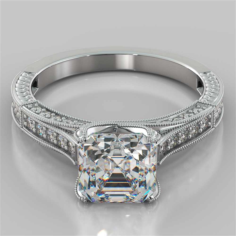 Lab Grown Diamond Asscher Cut Vintage Style Engagement Ring