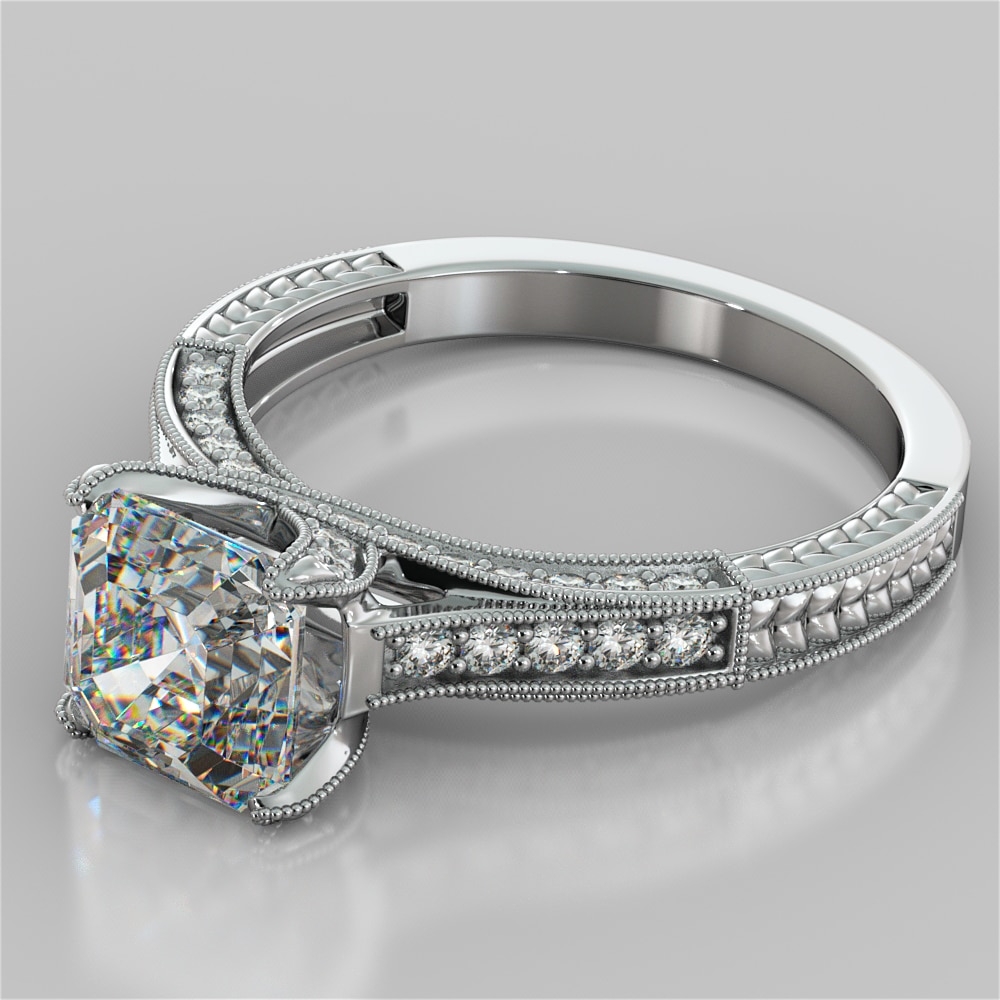 Asscher Cut Criss Cross Pattern Engagement Ring 2.50CT