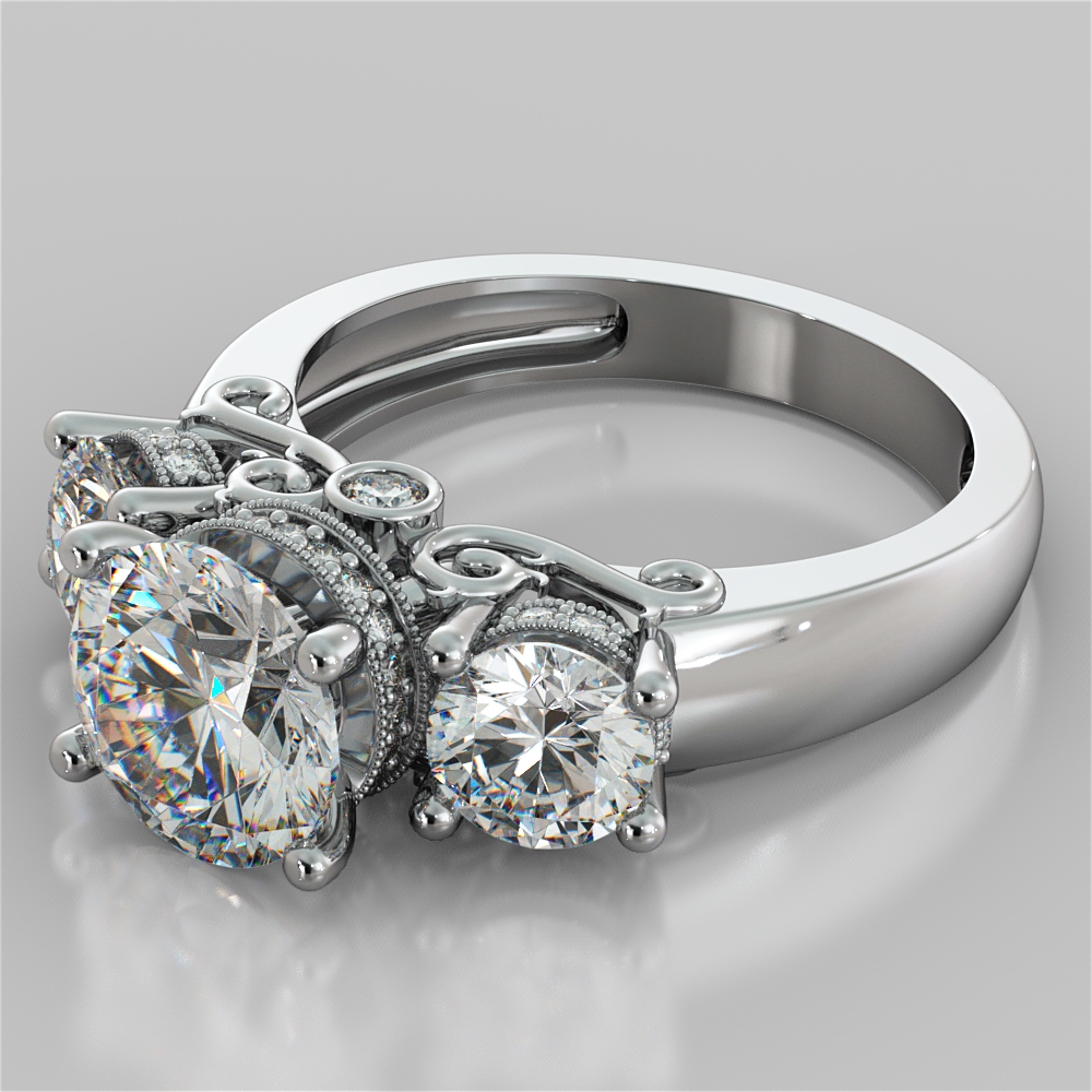 Claudette - 3 Stone Old Euro Diamond Engagement Ring