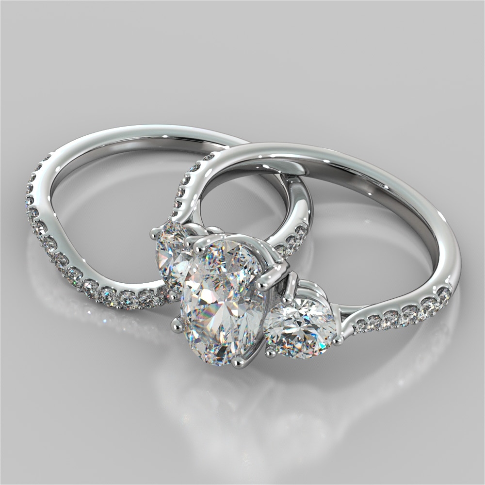 Oval Cut Three Stone Wedding Set With Accents