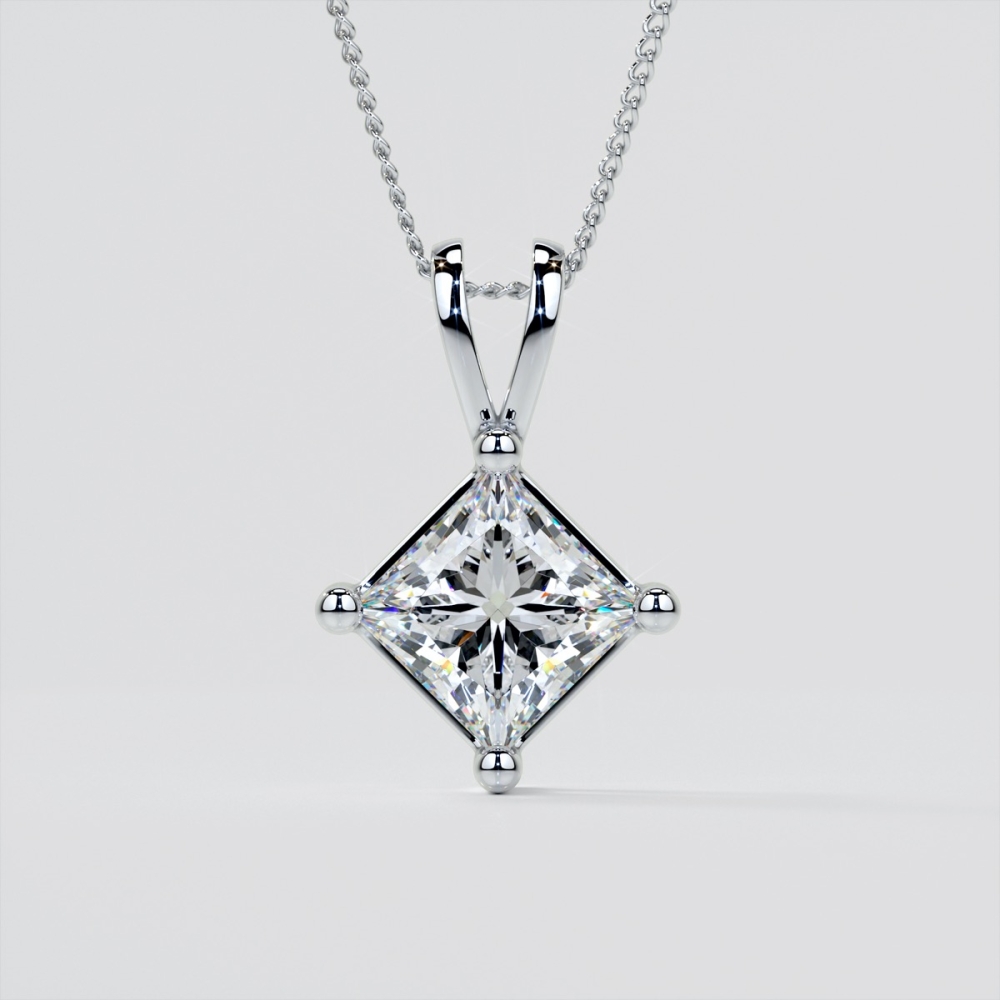 Agape Diamonds Princess Cut Solitaire Pendant 16 Chain