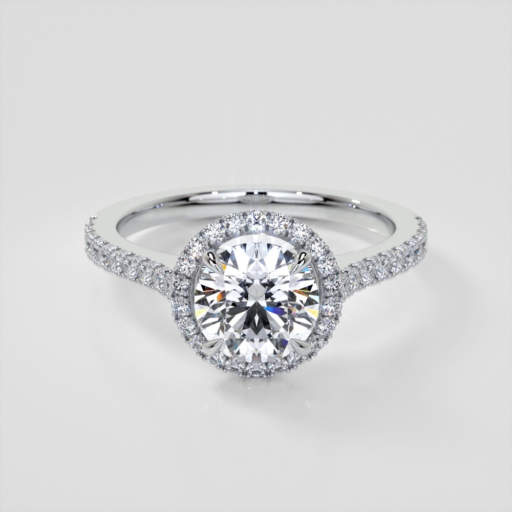 Agape Pave Halo Round Cut Engagement Ring With Accents