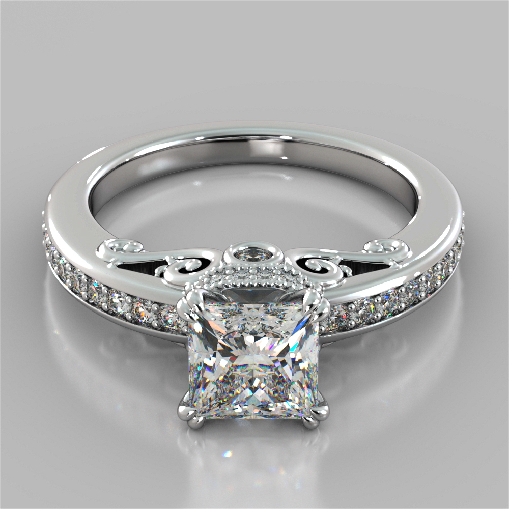 Princess Cut Diamond Engagement Ring with Square Halo and Accented Sid –  The Castle Jewelry