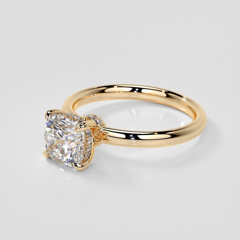 Lab Grown Diamond Cushion Cut Hidden Halo Engagement Ring