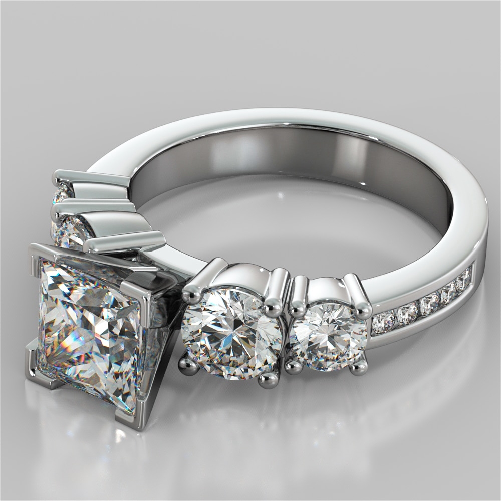 Lab Grown Diamond Princess Cut 5 Stone Engagement Ring with Accents
