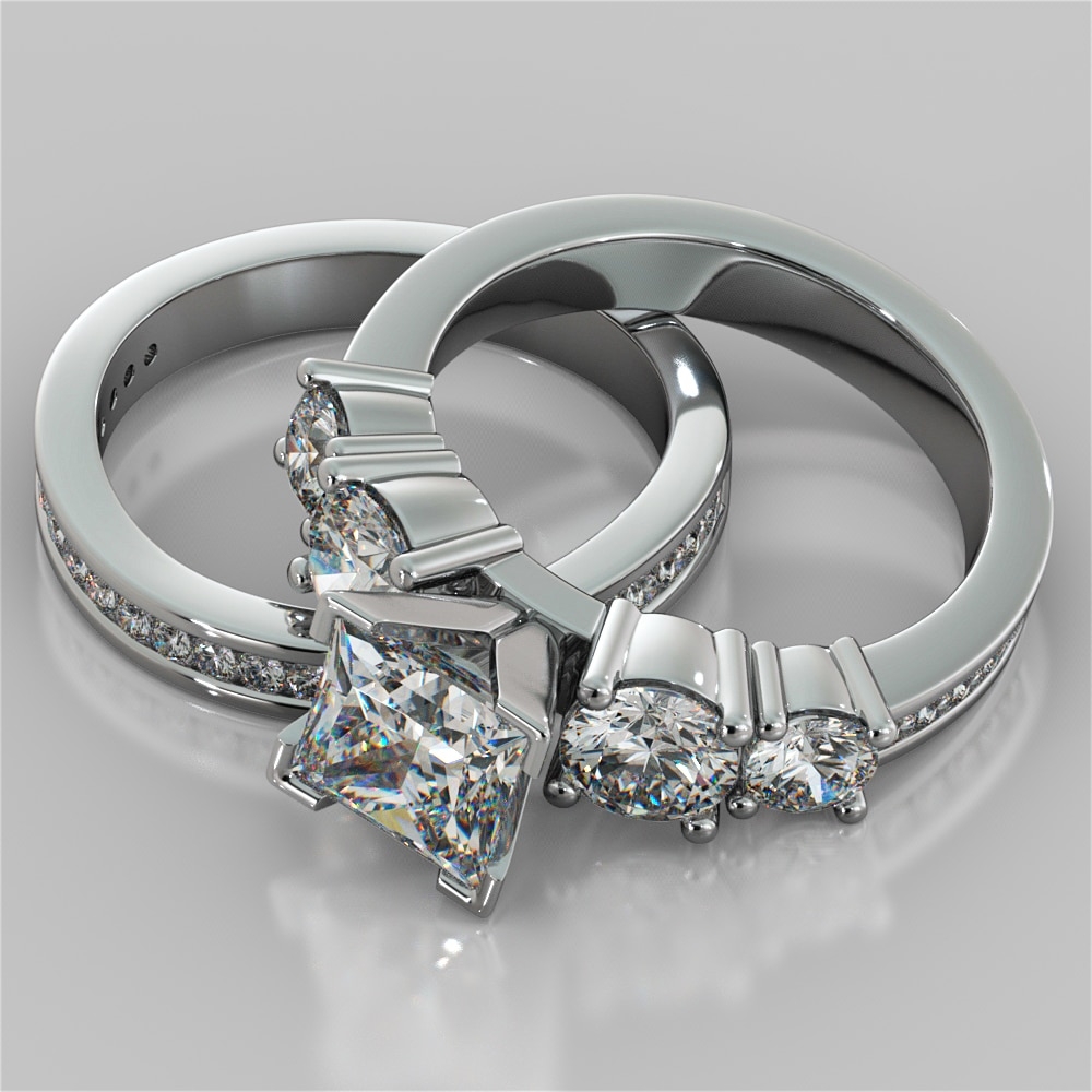 3.47Ct Princess Cut Wedding Set Available In 14K 18K and Platinum