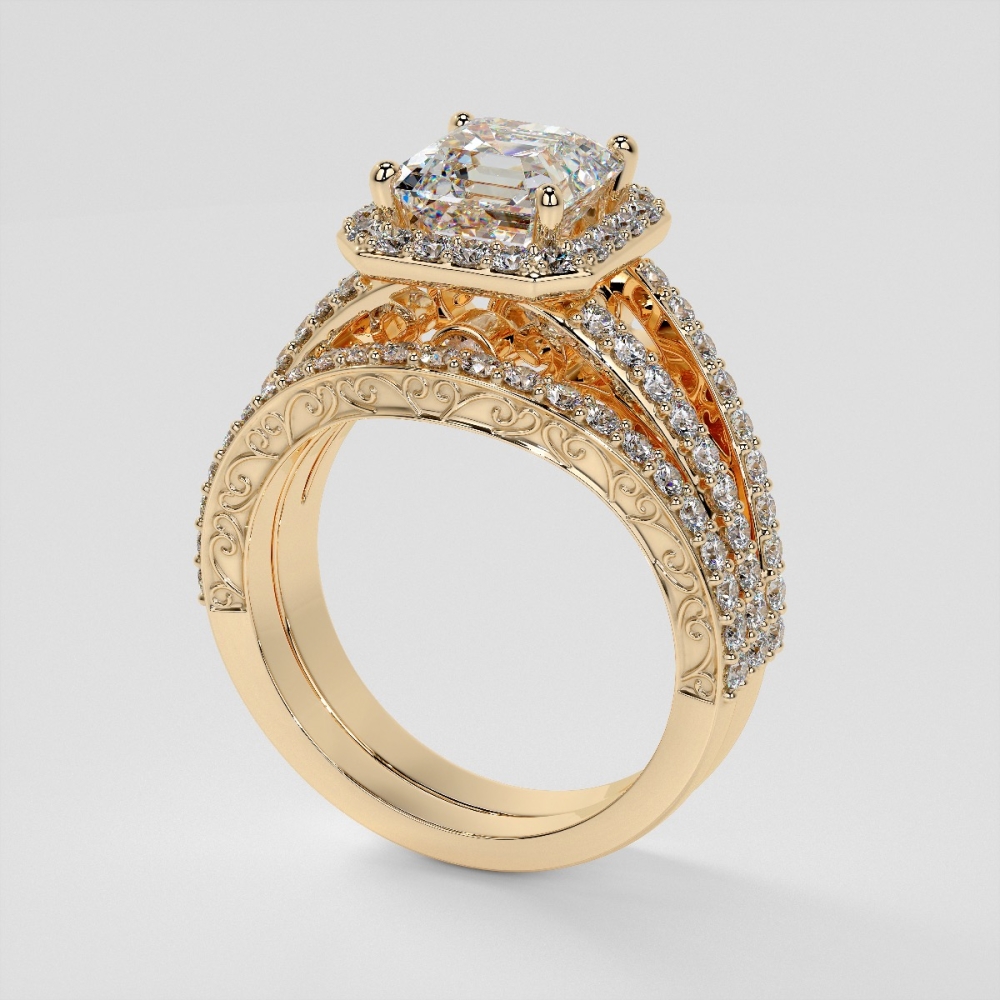 お歳暮ならオンライン Asscher Cut Shanks Split Filigree with Ring Engagement ベース