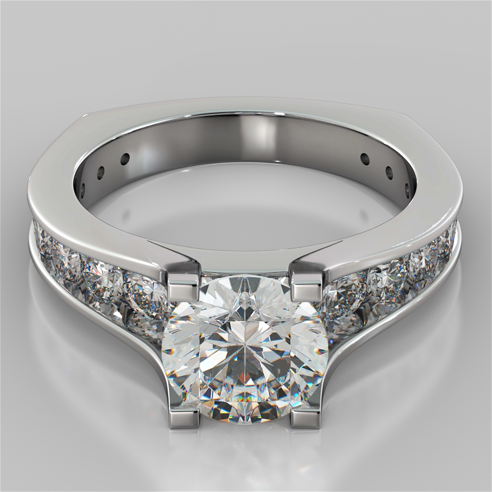 3.20Ctw Round Cut Euro Style Engagement Ring with Channel Set Accents Same Day Shipping