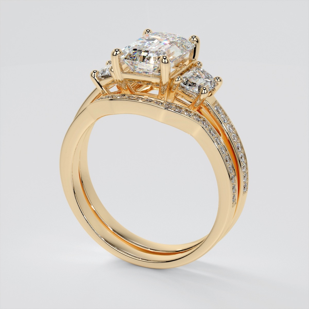 Wedding band for 3 stone princess cut engagement ring on sale