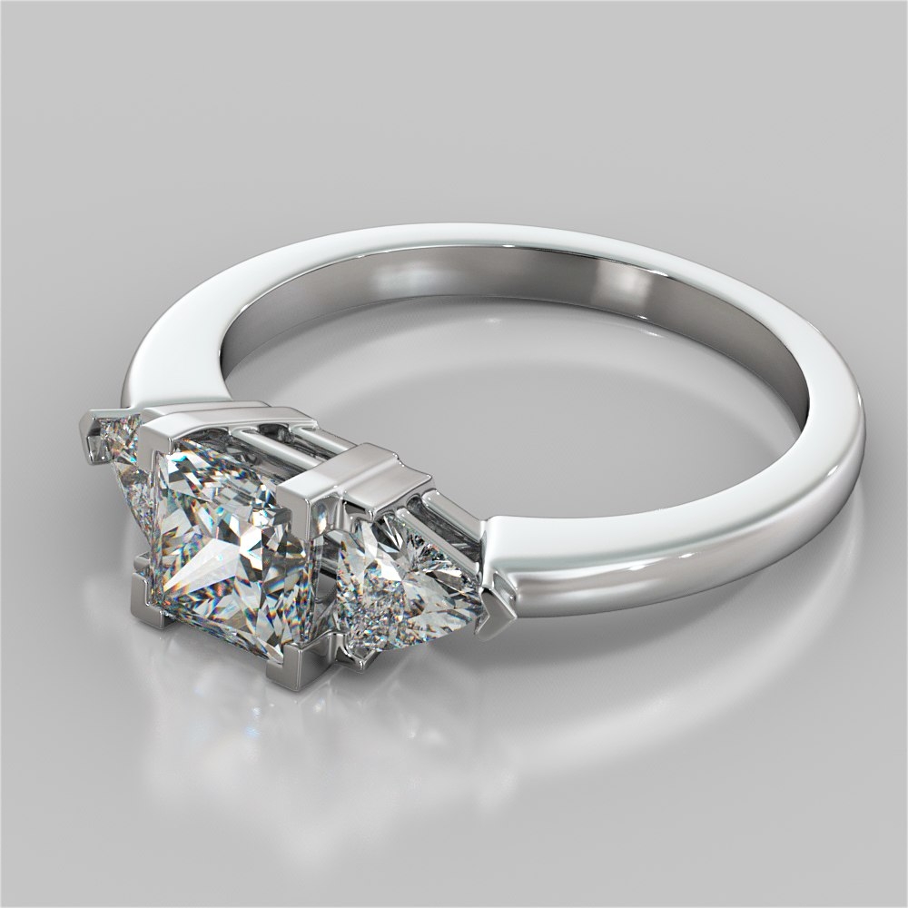 Emerald Cut Diamond | Trillion Side Stones Halo Ring