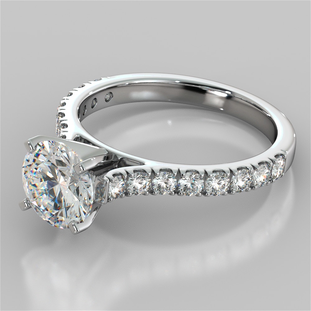 Agape Round Cut Cathedral Scallop Style Ring With Accents