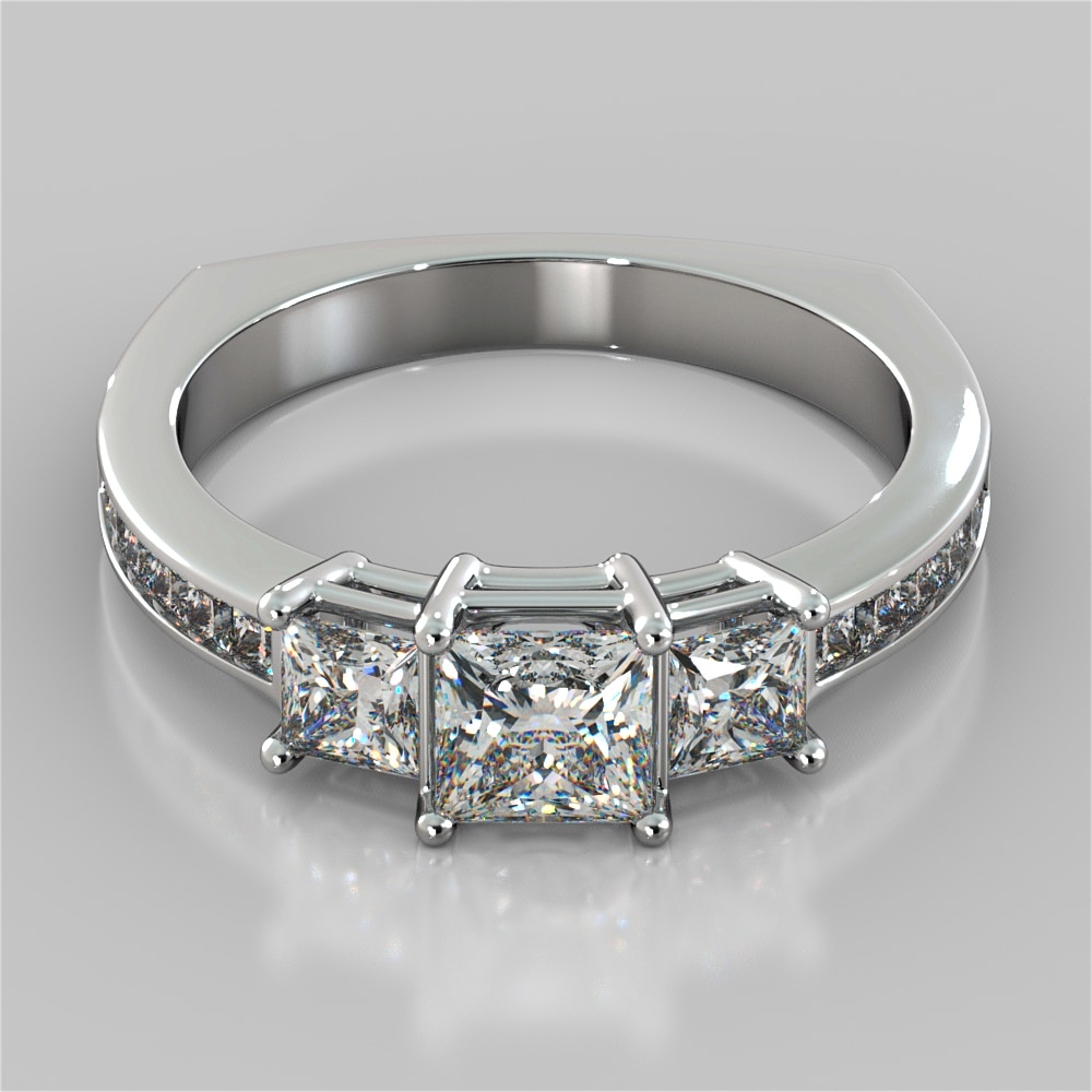 Agape Princess Cut Euro Style Ring With Channel Set Accents