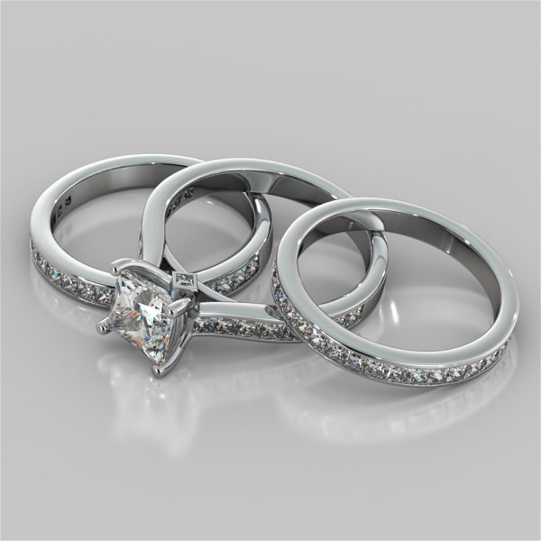 Cathedral Princess Cut Chanel-Set Diamond Engagement Ring