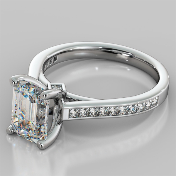 Lab Grown Diamond Emerald Cut Cathedral Style Engagement Ring With