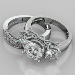 Agape 3.54Ct Round Cut 3 Stone Designer Filigree Wedding Set Agape 3.54Ct Round Cut 3 Stone Designer Filigree Wedding Set